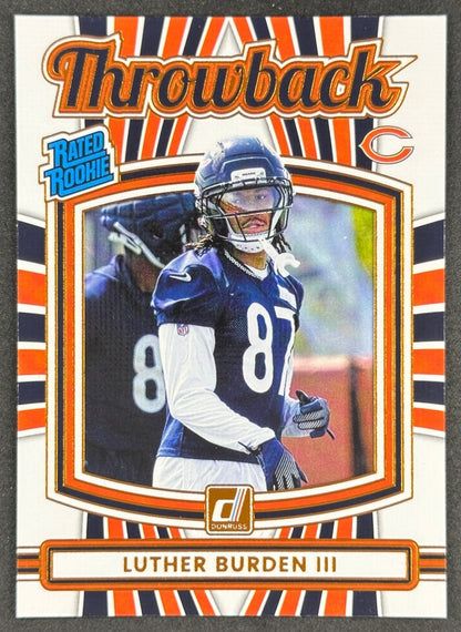 Luther Burden III 2025 Donruss Rated Rookie Throwback Bears Sports Trading Card