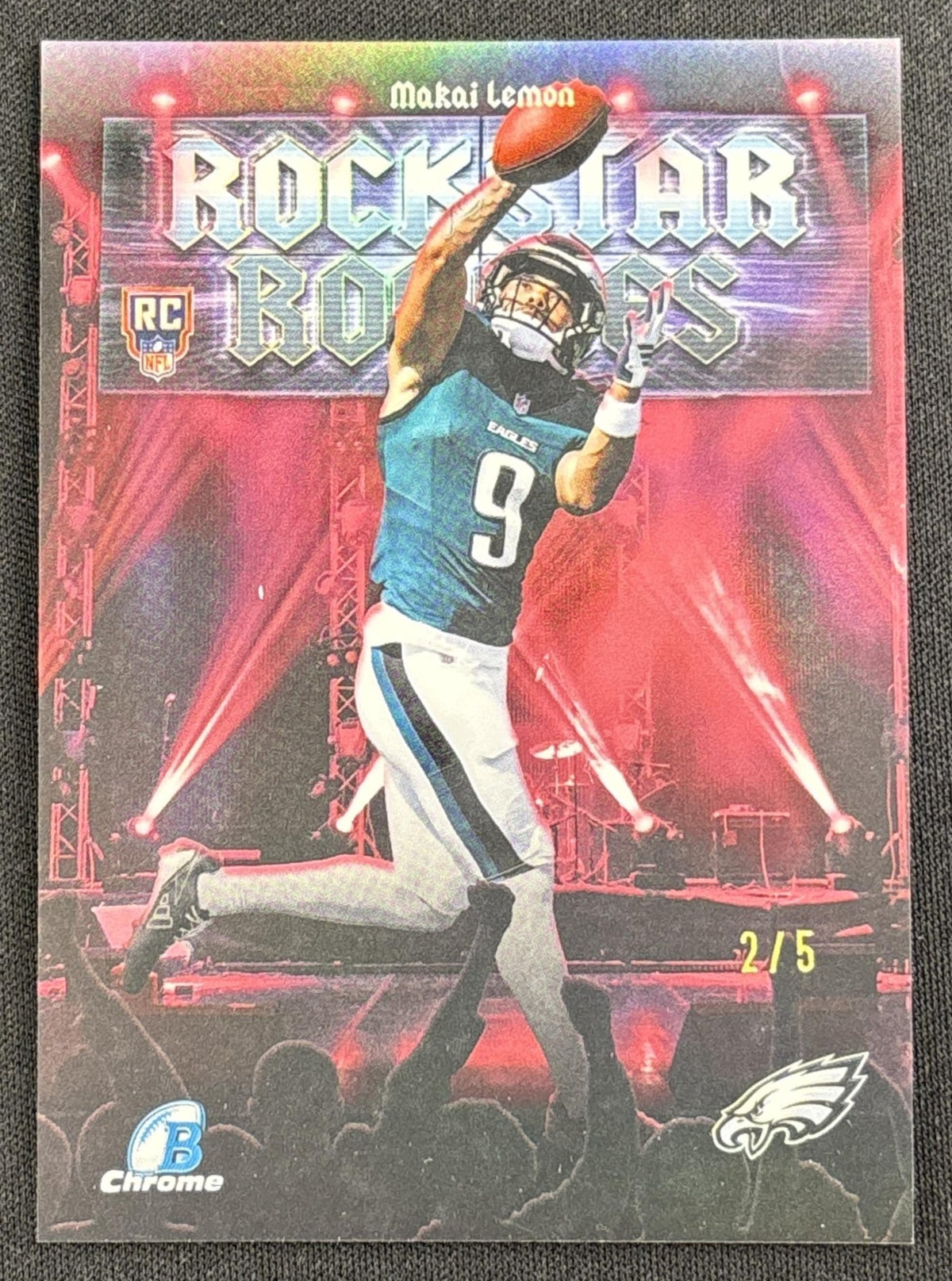Makai Lemon 2026 Bowman Rockstar Rookies Chrome Red Refractor /5 Eagles Sports Trading Card