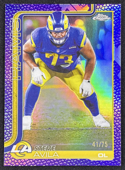Steve Avila 2025 Topps Chrome Football Leather Purple Refractor /75 Rams