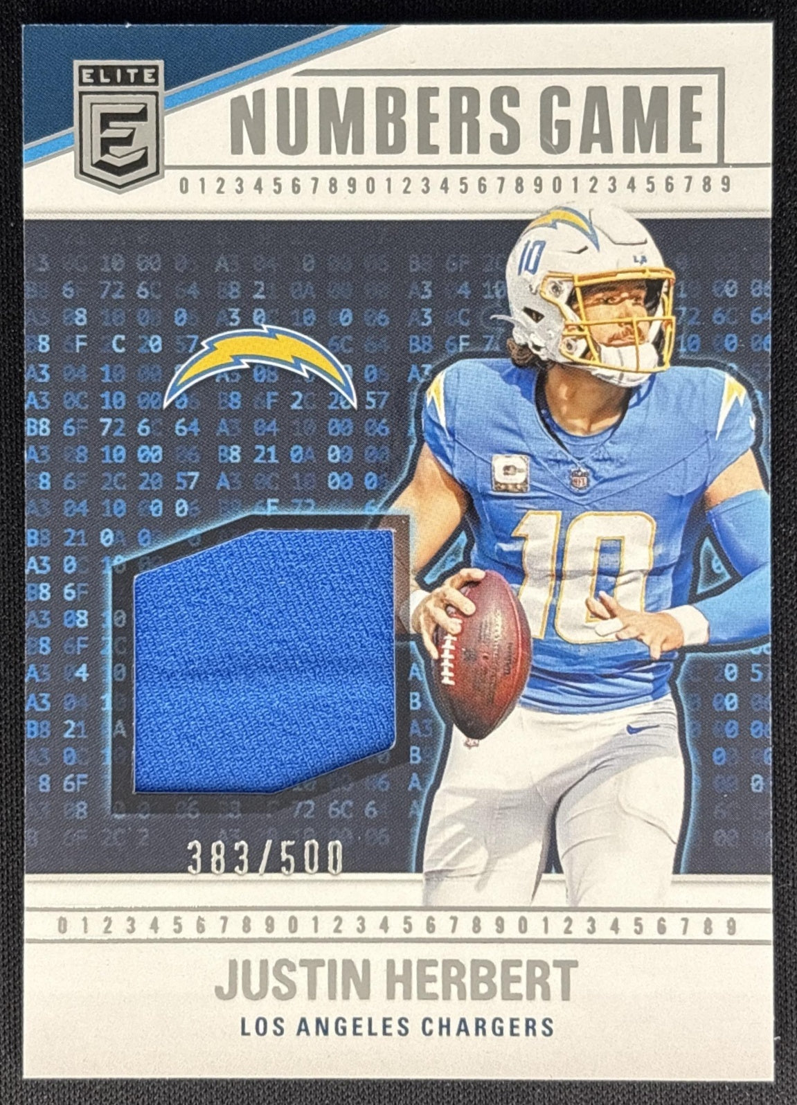 Justin Herbert 2024 Panini Donruss Elite Numbers Game Jerseys /500 Chargers front