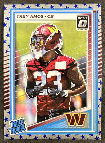 Trey Amos 2025 Panini Donruss Optic Rated Rookie Stars Prizm Commanders Default Title Sports Trading Card