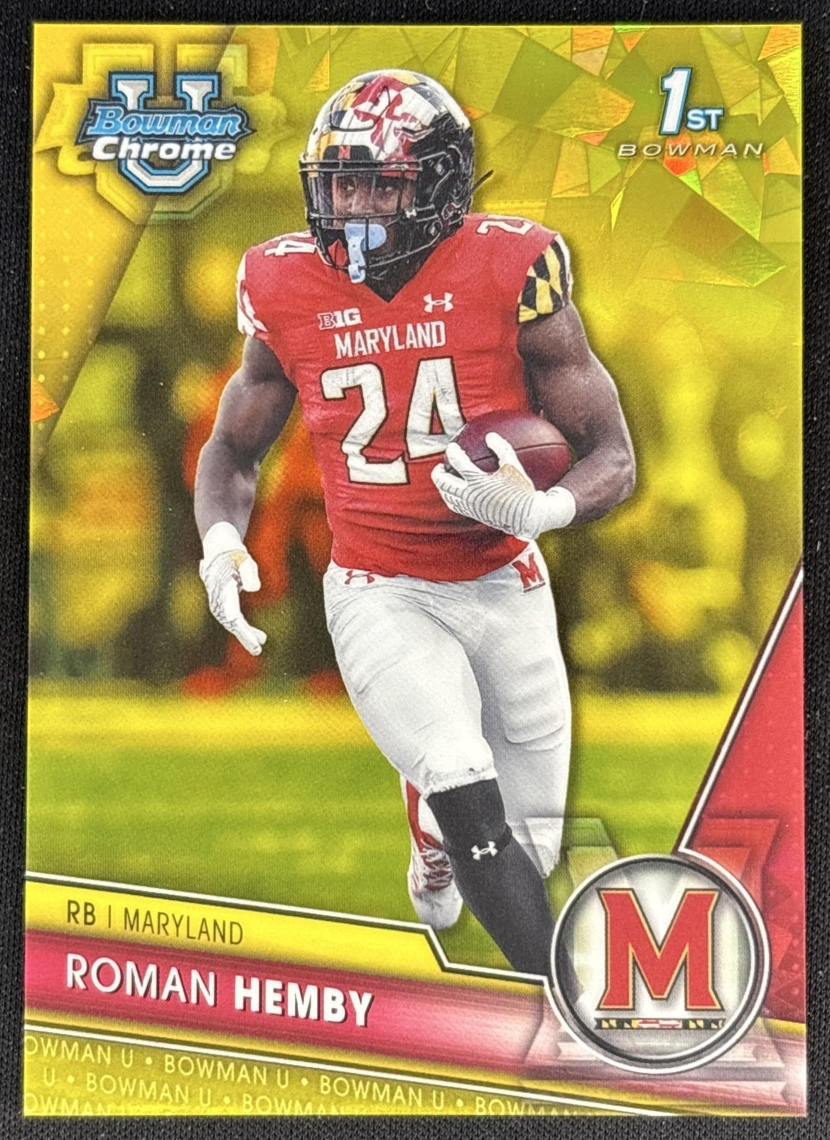 Roman Hemby 2023 Bowman University Chrome Sapphire Yellow /75 front