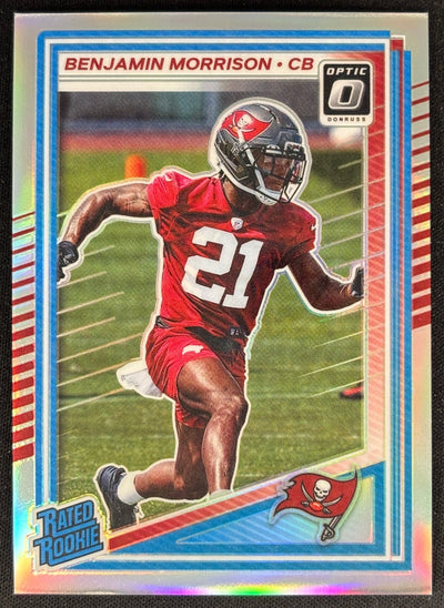 Benjamin Morrison 2025 Panini Donruss Optic Rated Rookie Holo Prizm Buccaneers Sports Trading Cards