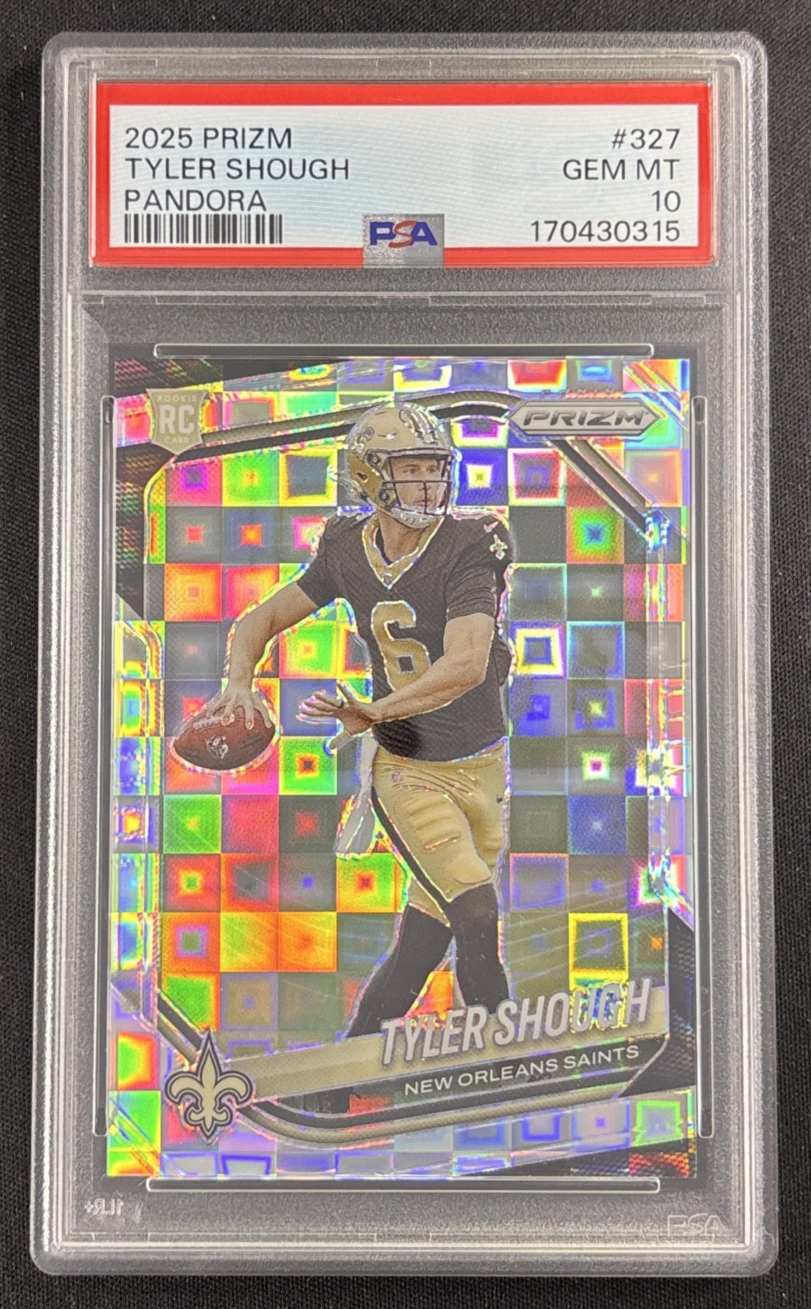 Tyler Shough 2025 Panini Prizm Pandora /400 PSA 10 Saints Sports Trading Card