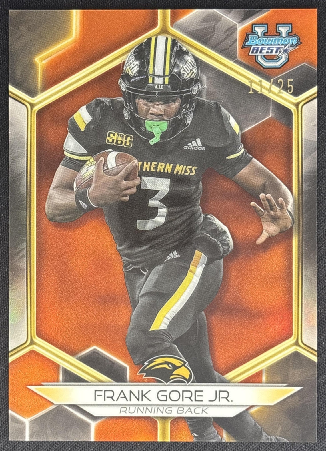 Frank Gore Jr. 2023 Bowman University Best Orange Refractor /25 front