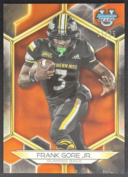 Frank Gore Jr. 2023 Bowman University Best Orange Refractor /25 front