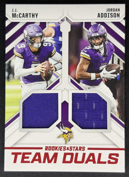 J.J. McCarthy Jordan Addison 2025 Panini Rookies & Stars Team Duals Vikings Front