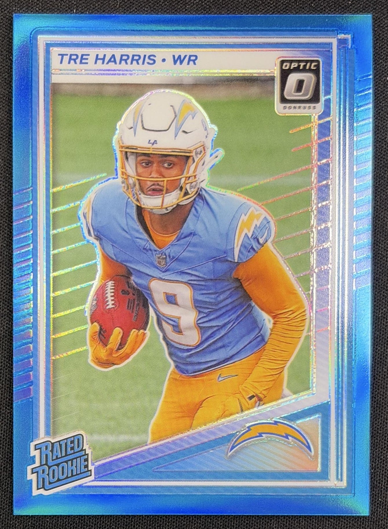 Tre Harris 2025 Panini Donruss Optic Rated Rookie Neon Blue Prizm /399 Chargers Los Angeles Chargers