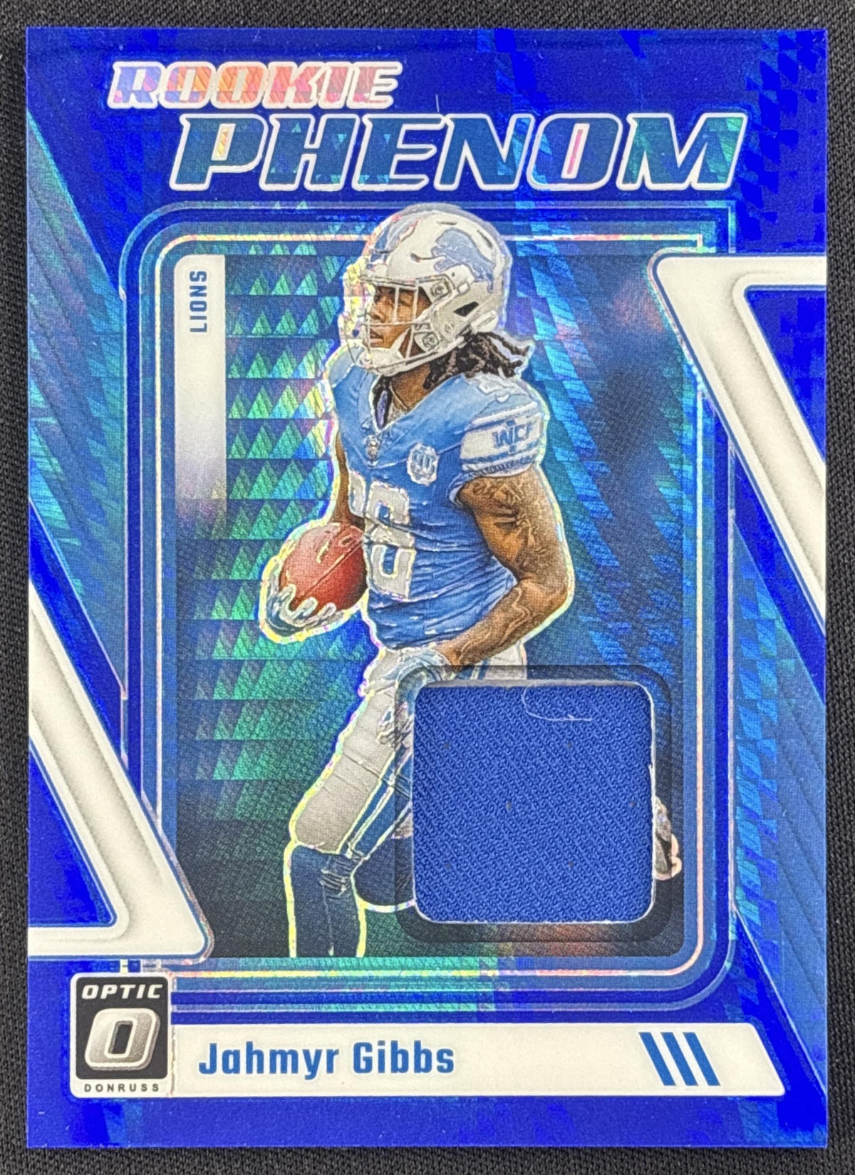 Jahmyr Gibbs 2023 Panini Donruss Optic Rookie Phenom Blue Hyper Lions