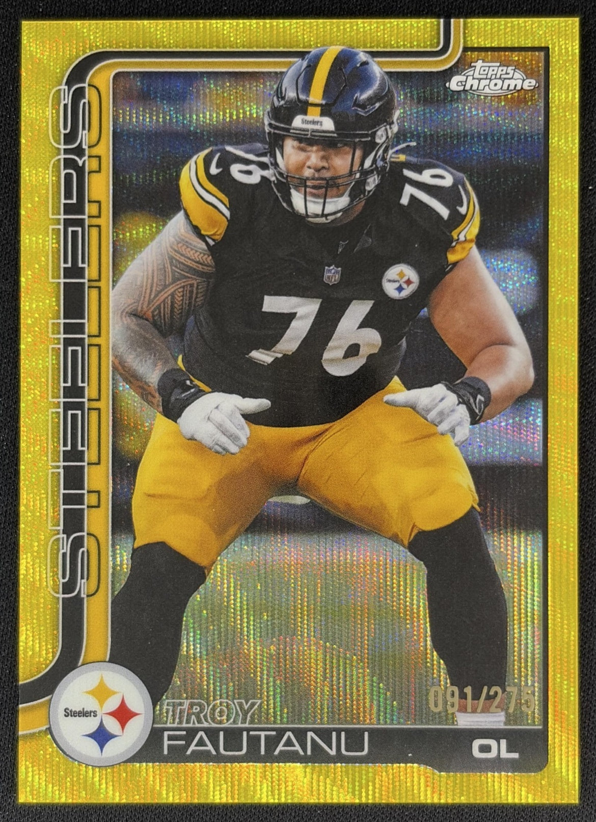 Troy Fautanu 2025 Topps Chrome Yellow Wave Refractor /275 Steelers front