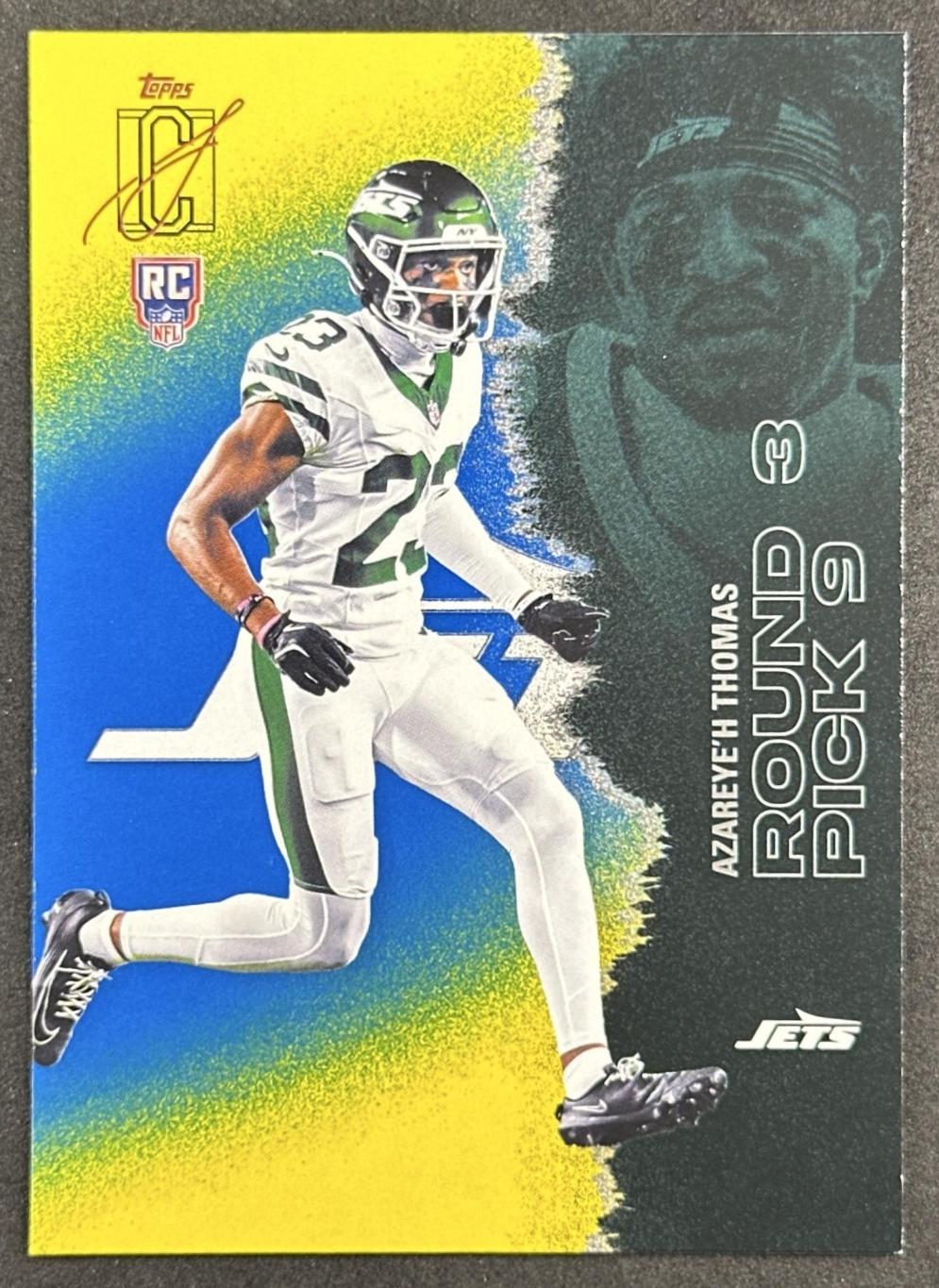Azareye'h Thomas 2025 Topps Signature Class Rookie Blue & Yellow Foil Jets