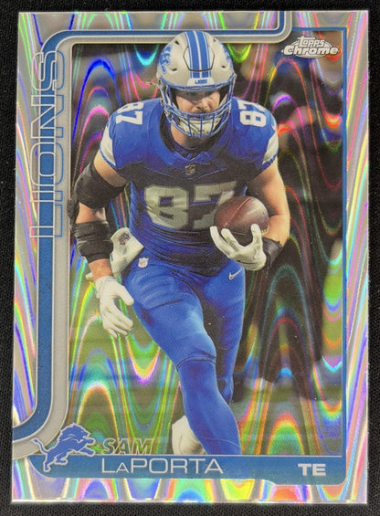Sam LaPorta 2025 Topps Chrome RayWave Refractor Lions front