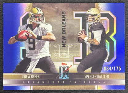 Spencer Rattler Drew Brees 2024 Topps Signature Class Paramount Pairings Indigo /175 Saints