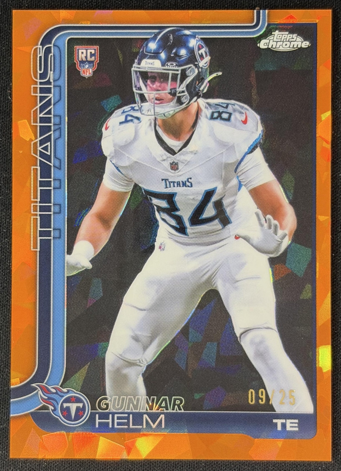 Gunnar Helm 2025 Topps Chrome Sapphire Orange Refractor /25 Titans Sports Trading Cards