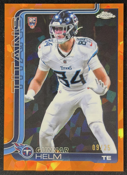 Gunnar Helm 2025 Topps Chrome Sapphire Orange Refractor /25 Titans Sports Trading Cards