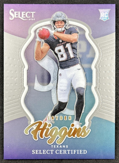 Jayden Higgins 2025 Panini Select Certified Rookies Texans Front