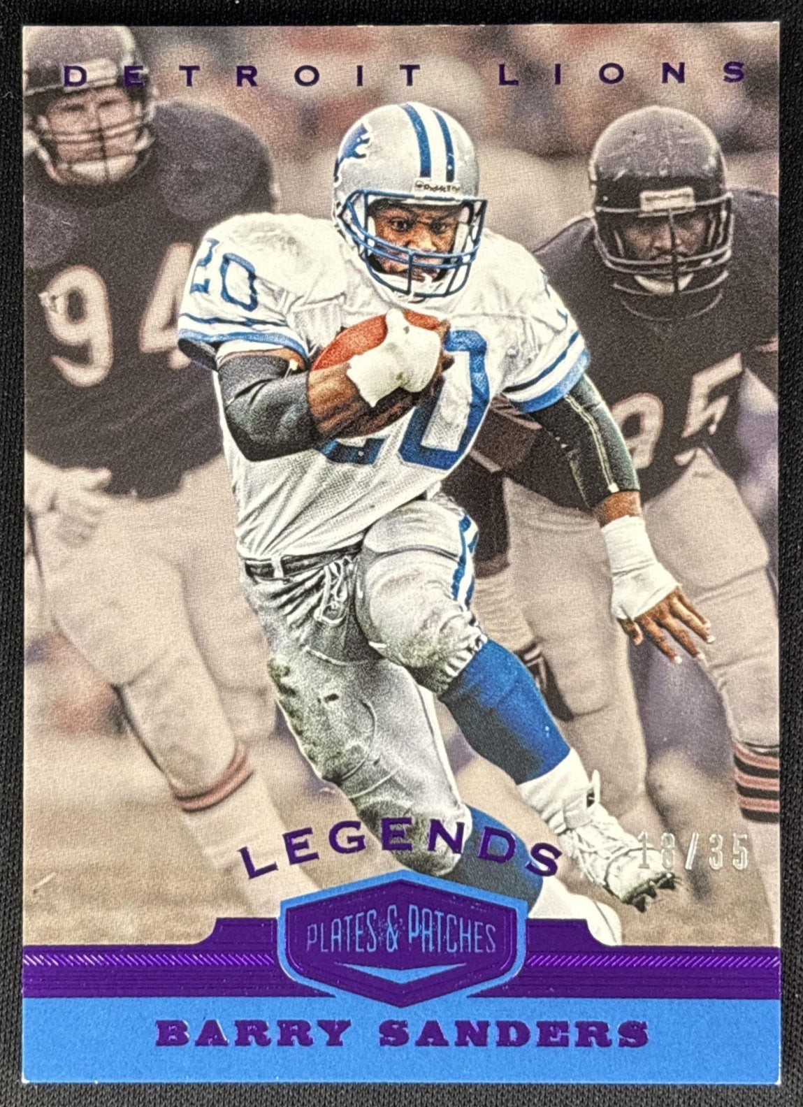 Barry Sanders 2019 Panini Plates & Patches Purple /35 Lions Sports Trading Card