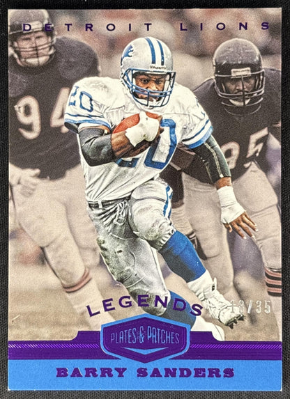 Barry Sanders 2019 Panini Plates & Patches Purple /35 Lions Sports Trading Card