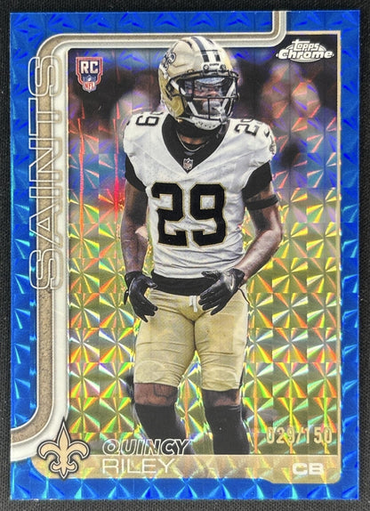 Quincy Riley 2025 Topps Chrome Rookie Blue Geometric Refractor /150 Saints front