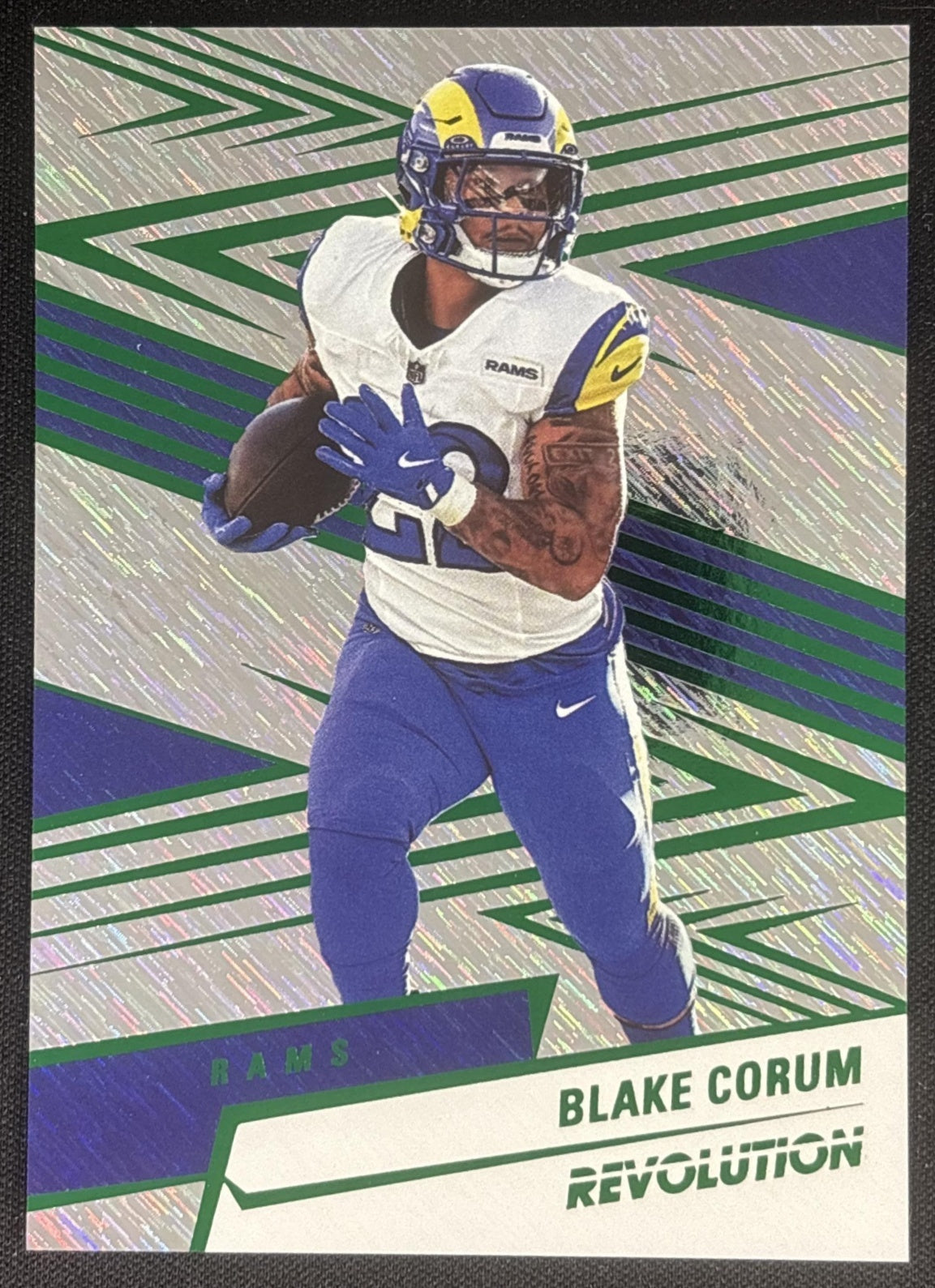 Blake Corum 2025 Panini Revolution Green Storm /699 Rams Los Angeles Rams Default Title Sports Trading Cards
