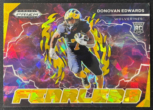 Donovan Edwards 2025 Prizm Draft Picks Fearless Gold Ice Flash Wolverines front sports trading card
