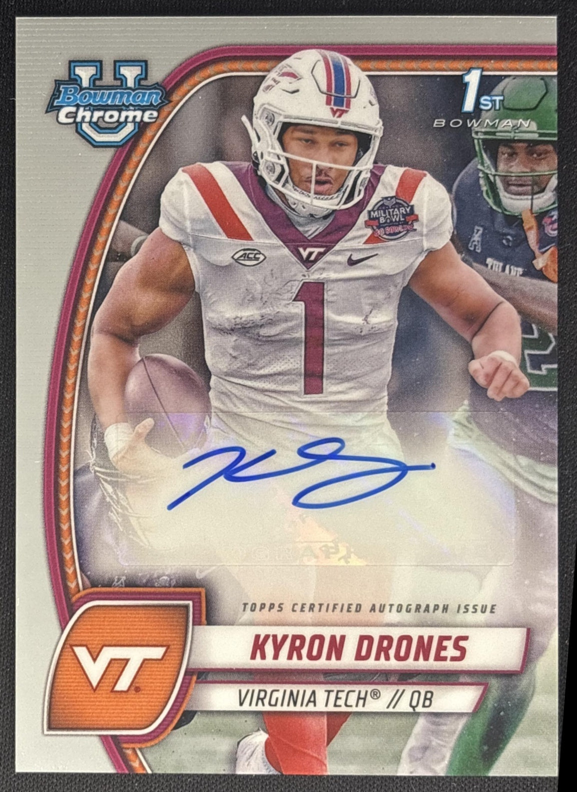 Kyron Drones 2024 Bowman Chrome University Prospect Auto Hokies front