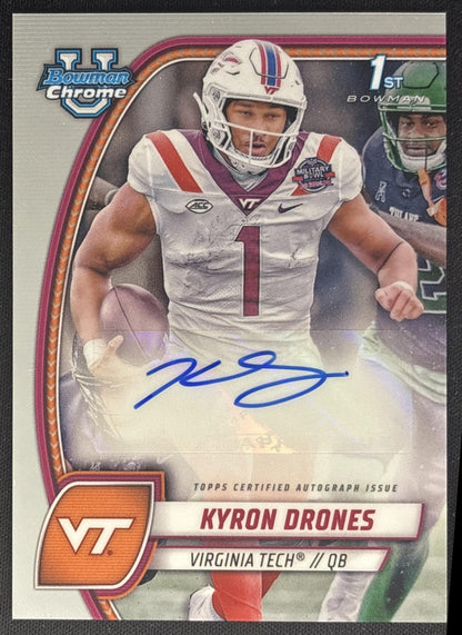 Kyron Drones 2024 Bowman Chrome University Prospect Auto Hokies front