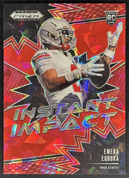 Emeka Egbuka 2025 Panini Prizm Draft Picks Instant Impact Red Ice Buckeyes Buccaneers Sports Trading Cards
