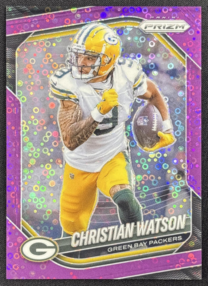 Christian Watson 2025 Panini Prizm No Huddle Purple /75 Packers
