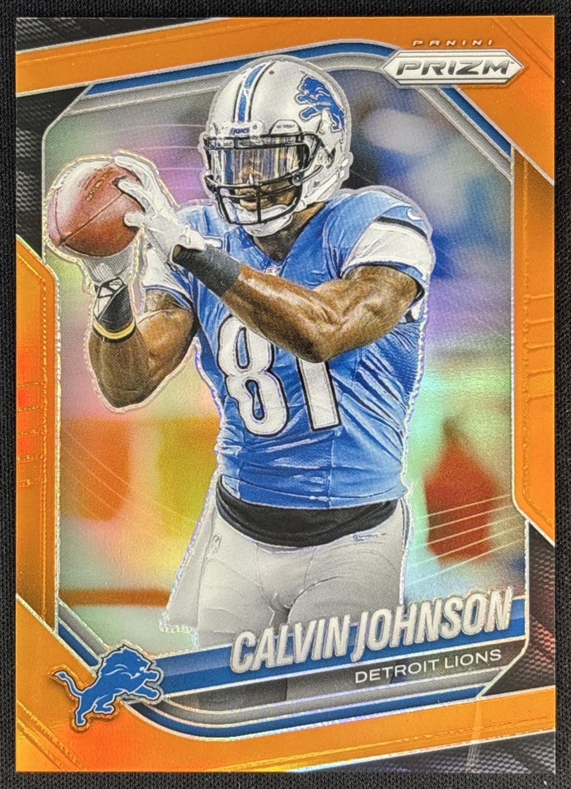 Calvin Johnson 2025 Panini Prizm Orange /249 Lions front