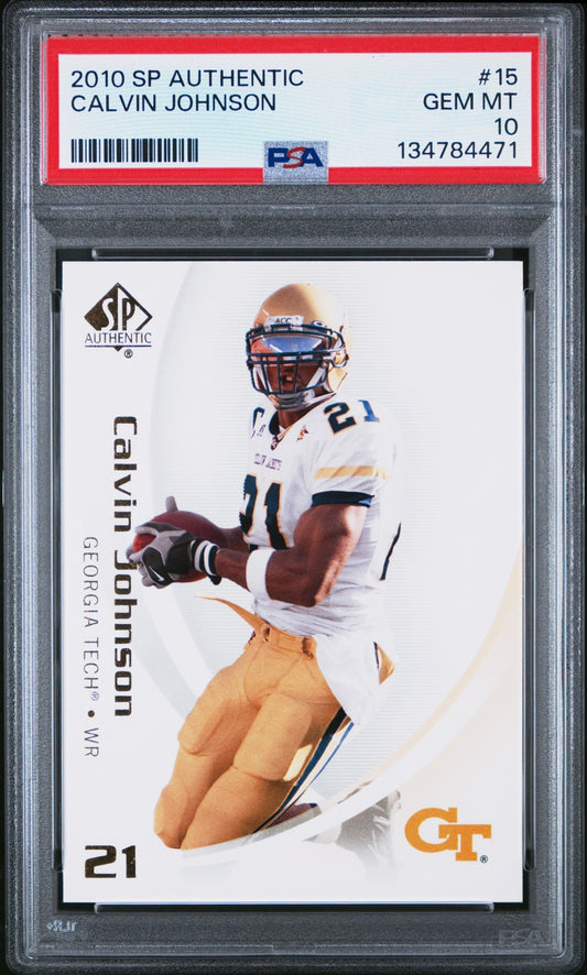 Calvin Johnson 2010 SP Authentic PSA 10 Yellow Jackets front