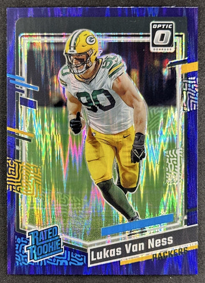 Lukas Van Ness 2023 Panini Donruss Optic Purple Shock Prizm Packers Sports Trading Card