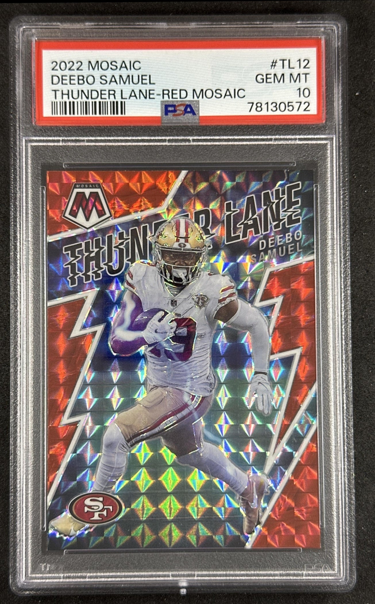 Deebo Samuel 2022 Panini Mosaic Thunder Lane Red Mosaic PSA 10