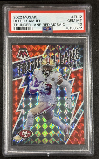 Deebo Samuel 2022 Panini Mosaic Thunder Lane Red Mosaic PSA 10