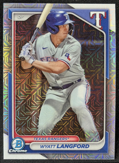 Wyatt Langford 2024 Bowman Mega Box Chrome Prospects Mojo Refractor Rangers front