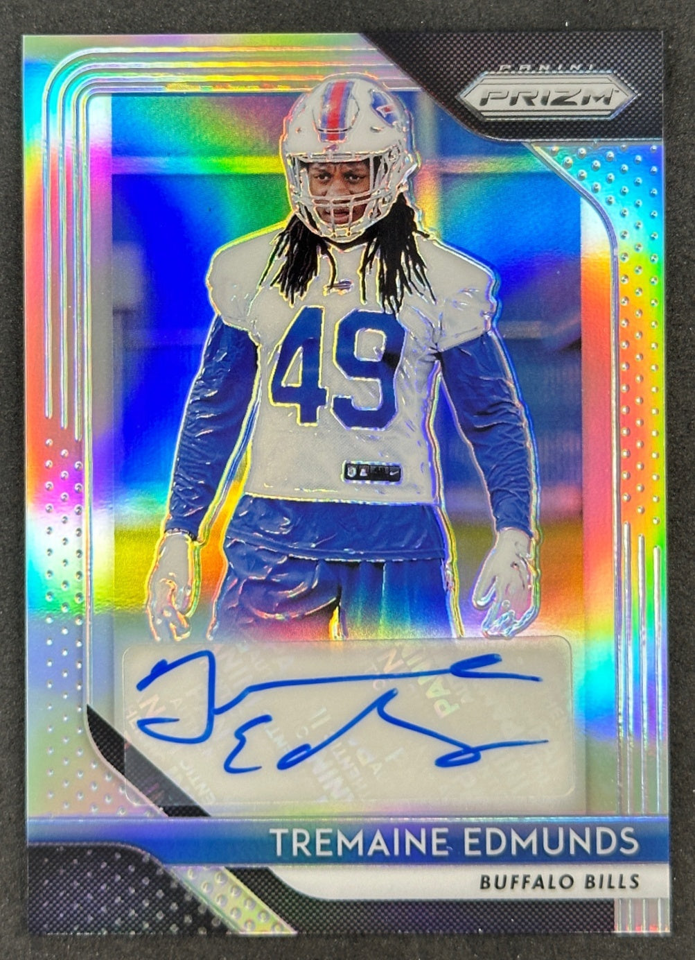 Front of Tremaine Edmunds 2018 Prizm Rookie Auto Silver Bills sports trading card