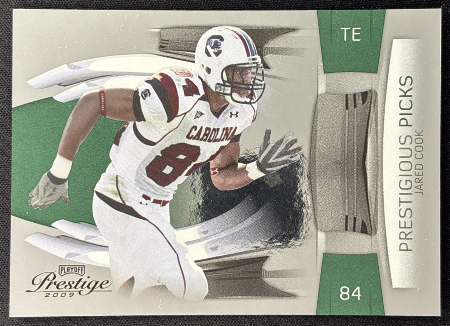 Jared Cook 2009 Panini Playoff Prestige Prestigious Picks Green /500 Gamecocks front