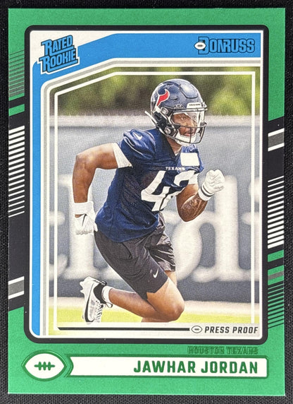Jawhar Jordan 2024 Panini Donruss Press Proof Green Texans Sports Trading Cards
