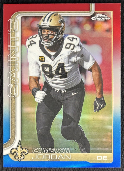 Cameron Jordan 2025 Topps Chrome Red/White/Blue Refractor Saints Sports Trading Cards