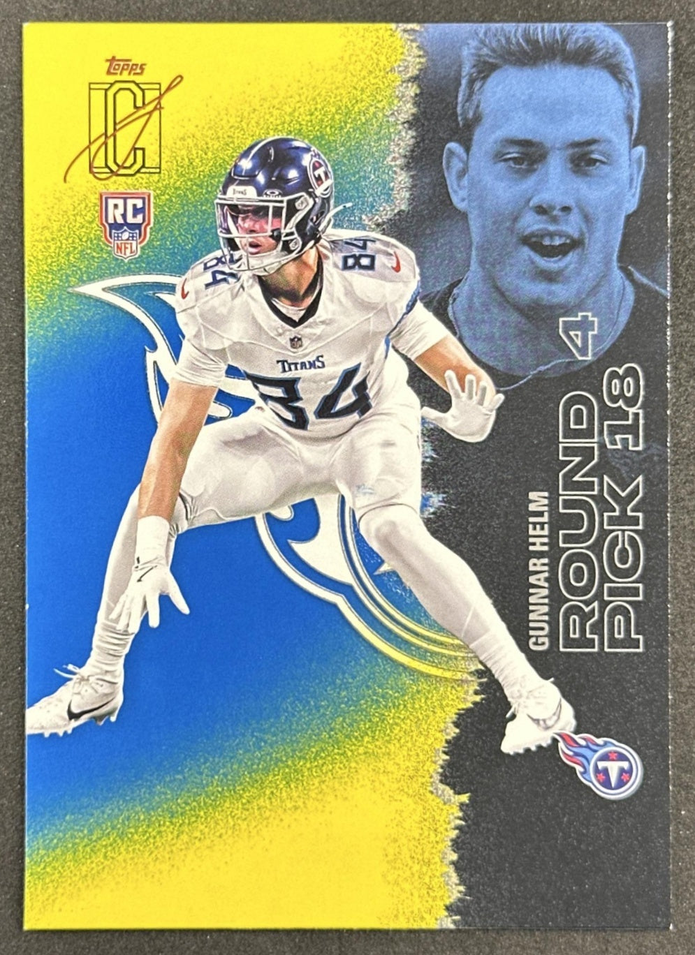 Gunnar Helm 2025 Topps Signature Class Rookie Blue & Yellow Foil Titans front