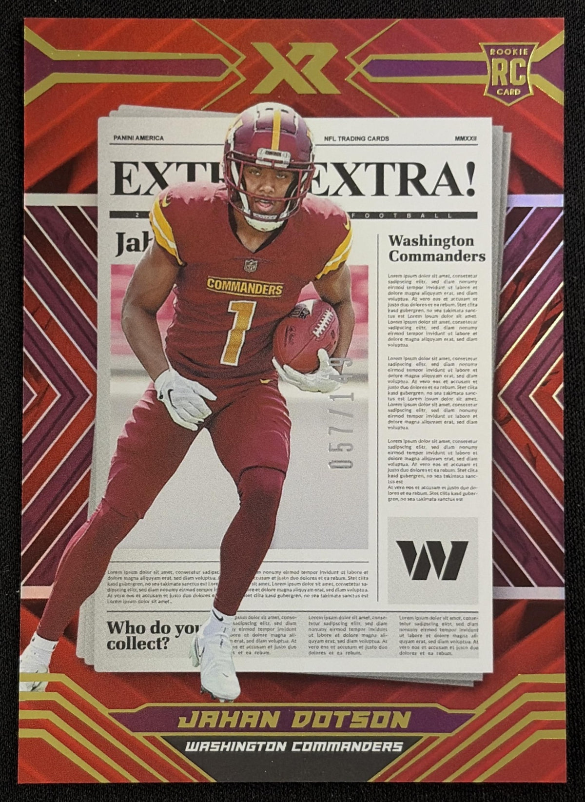 Jahan Dotson 2022 Panini XR Extra Red /149 Commanders