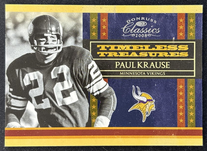 Paul Krause 2008 Donruss Classics Timeless Treasures /1000 Vikings Sports Trading Cards
