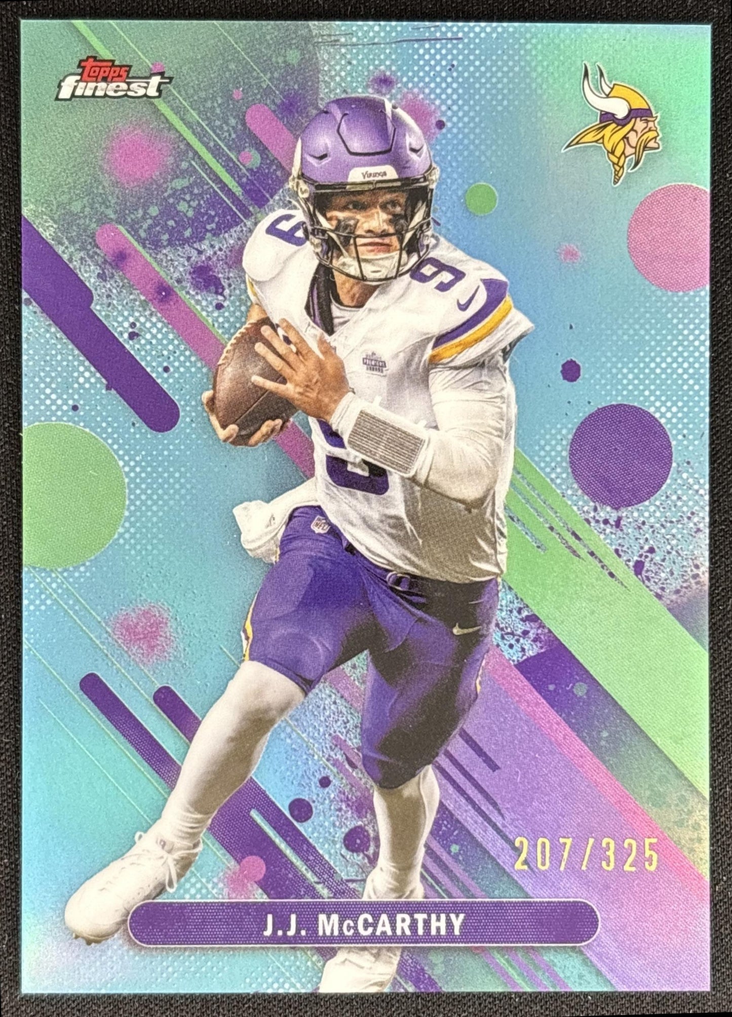 J.J. McCarthy 2025 Topps Finest Sky Blue Refractor /325 Vikings