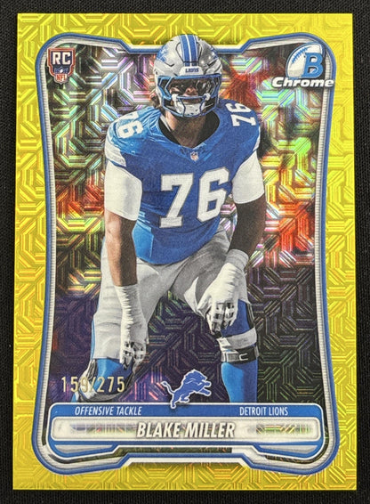 Blake Miller 2026 Bowman Chrome NFL Yellow Mojo Refractor /275 Lions - Front