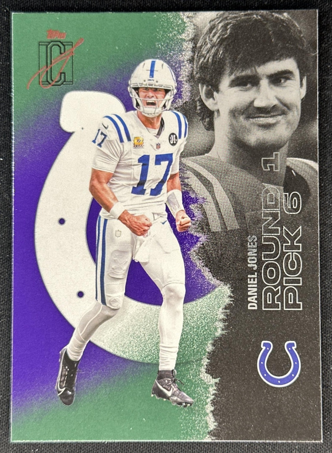 Daniel Jones 2025 Topps Signature Class Veteran Green & Purple Foil Colts front