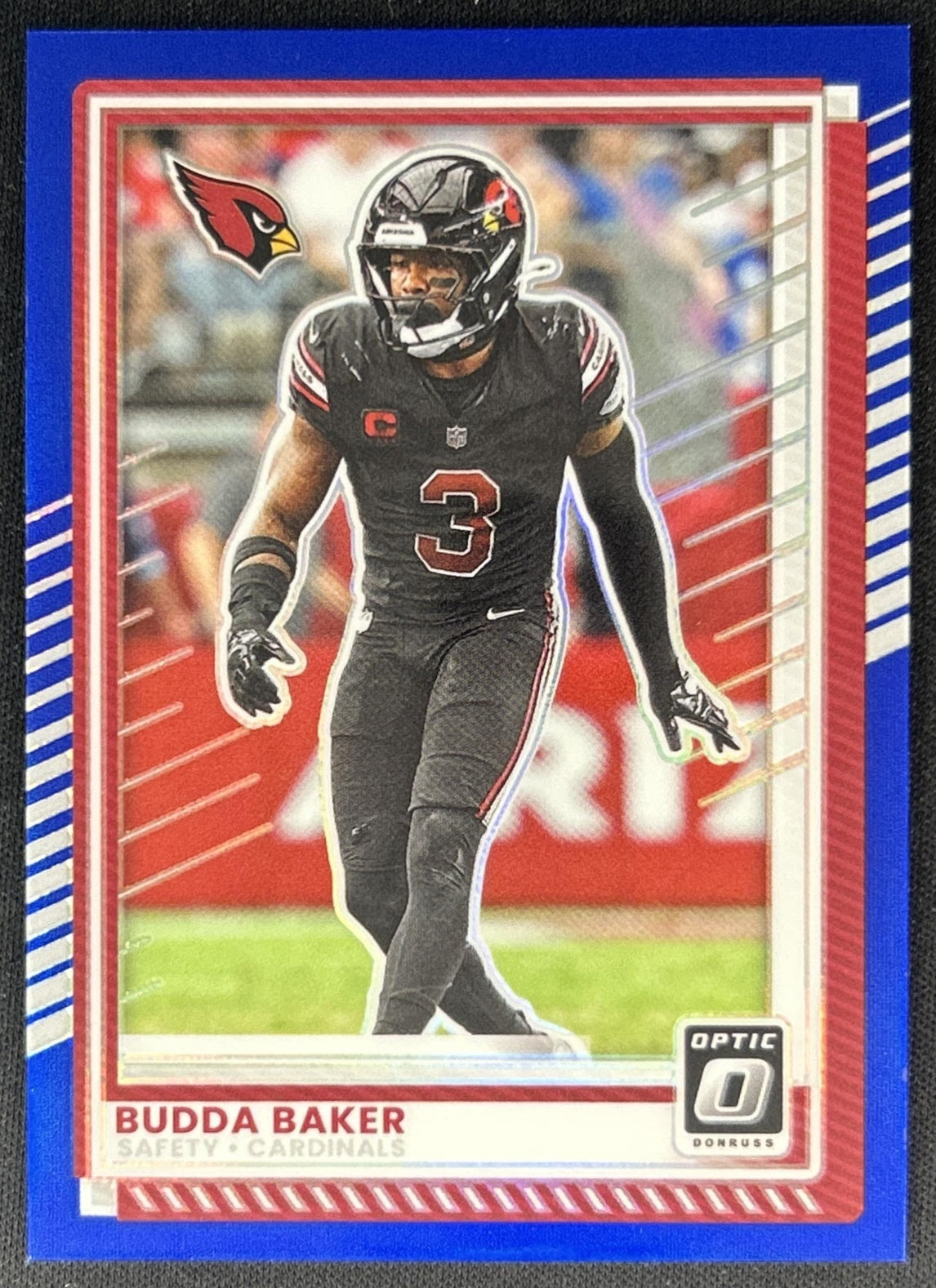 Budda Baker 2025 Panini Donruss Optic Blue Prizm /249 Cardinals front