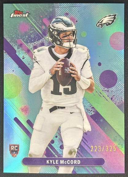Kyle McCord 2025 Topps Finest Sky Blue Refractor /325 Eagles front