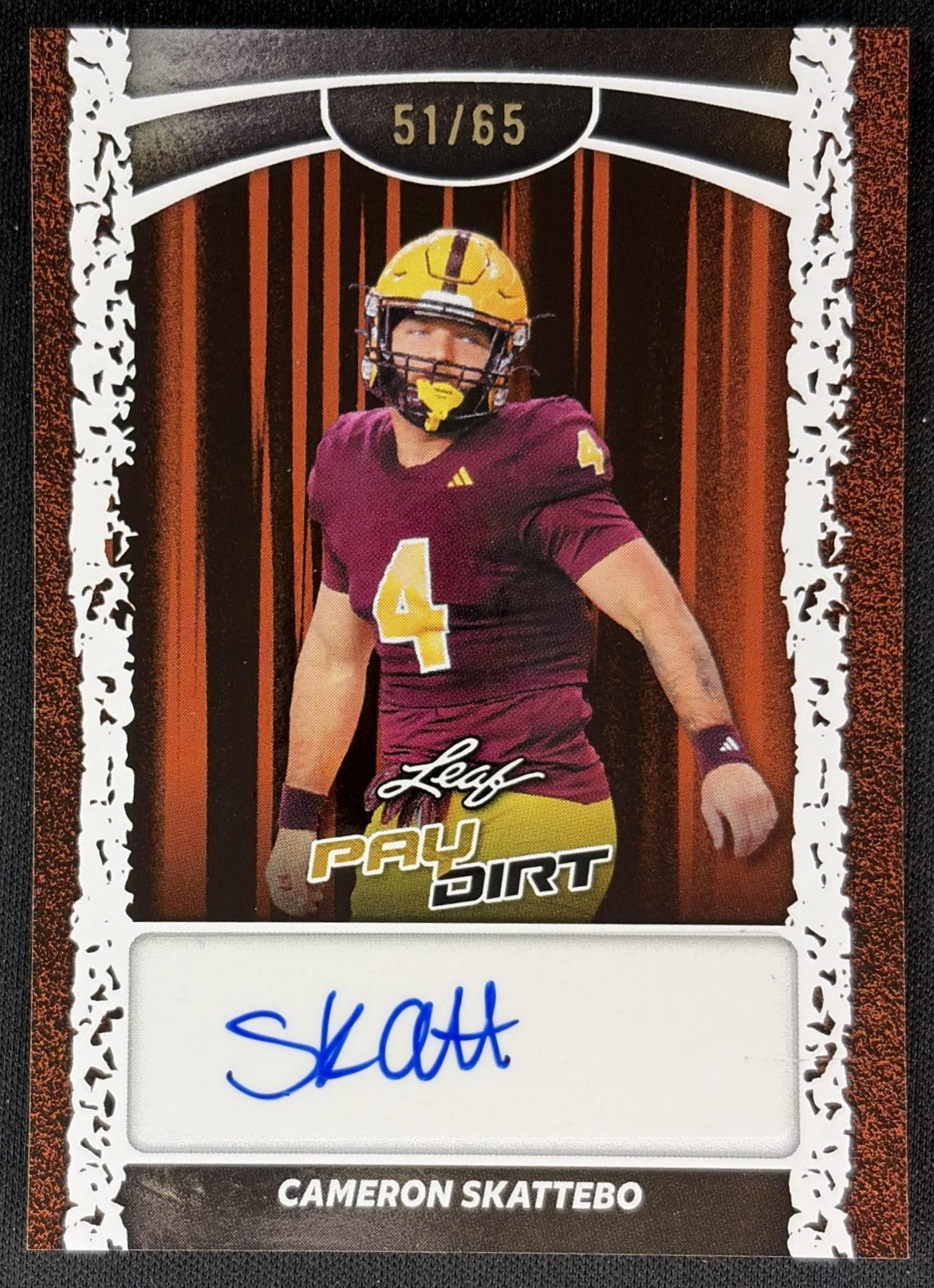 Cameron Skattebo 2026 Leaf Paydirt Auto Orange /65 front