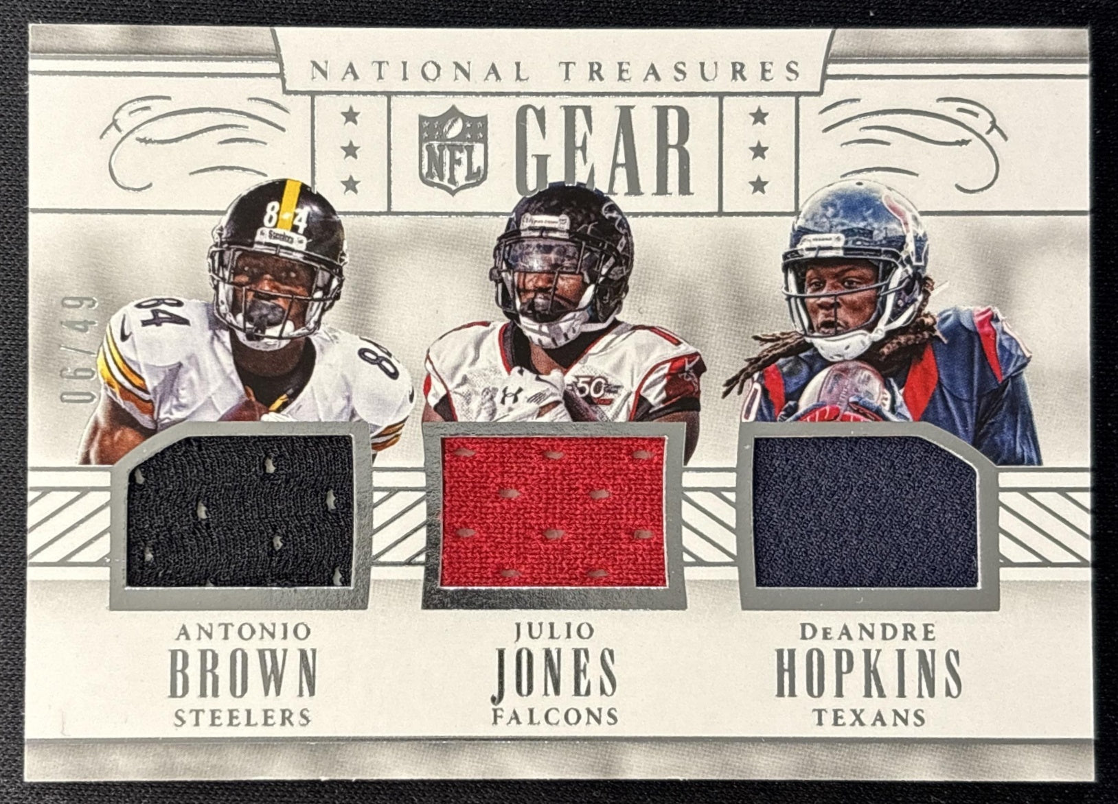 DeAndre Hopkins Antonio Brown Julio Jones 2016 National Treasures NFL Gear Trios /49 Falcons Texans Steelers