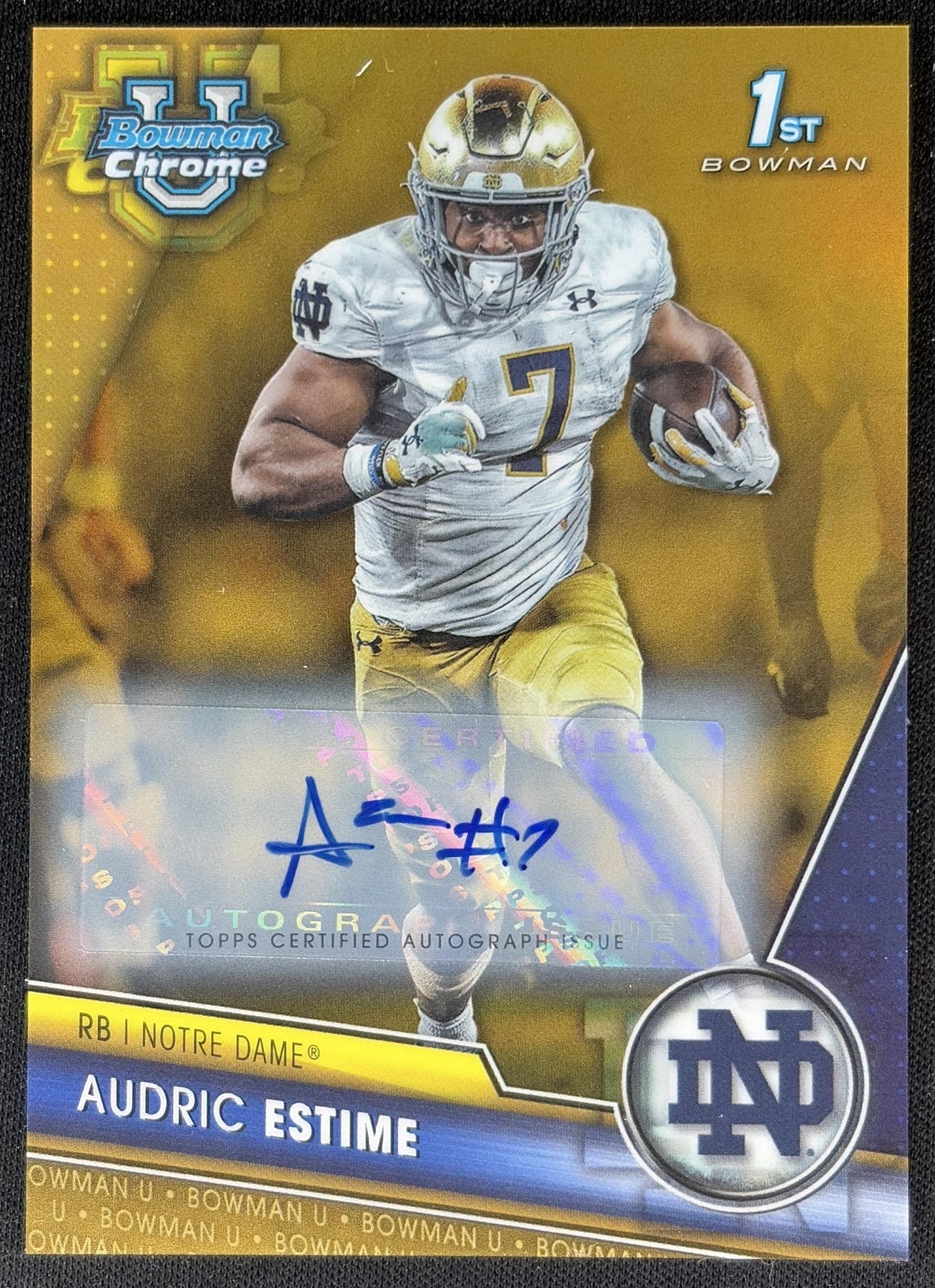 Audric Estime 2023 University Chrome Prospect Auto Gold Refractor /50 Fighting Irish
